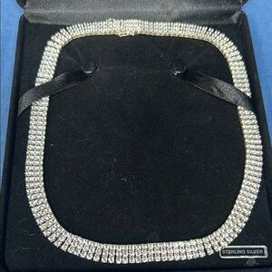 Diamonique Silver Necklace Classic Sparkling Design silver 925